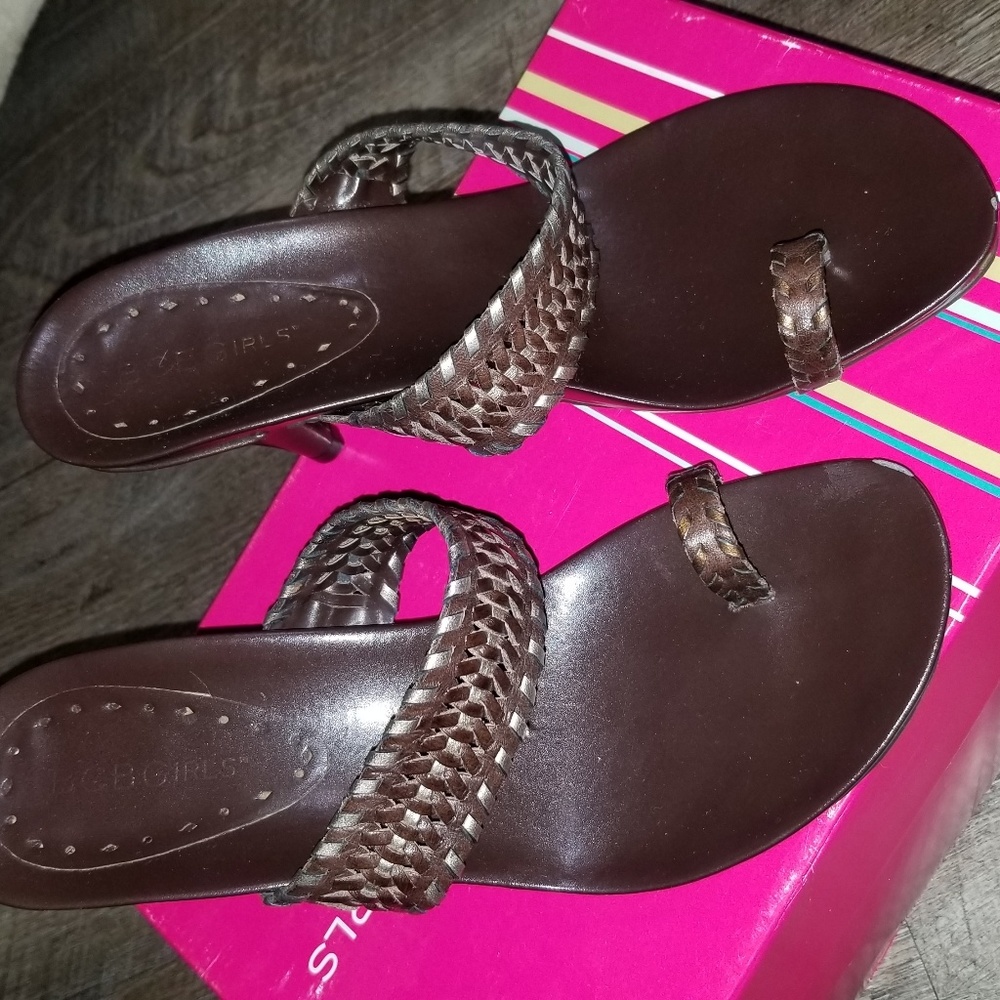 Brown and Metallic gold woven leather sandals